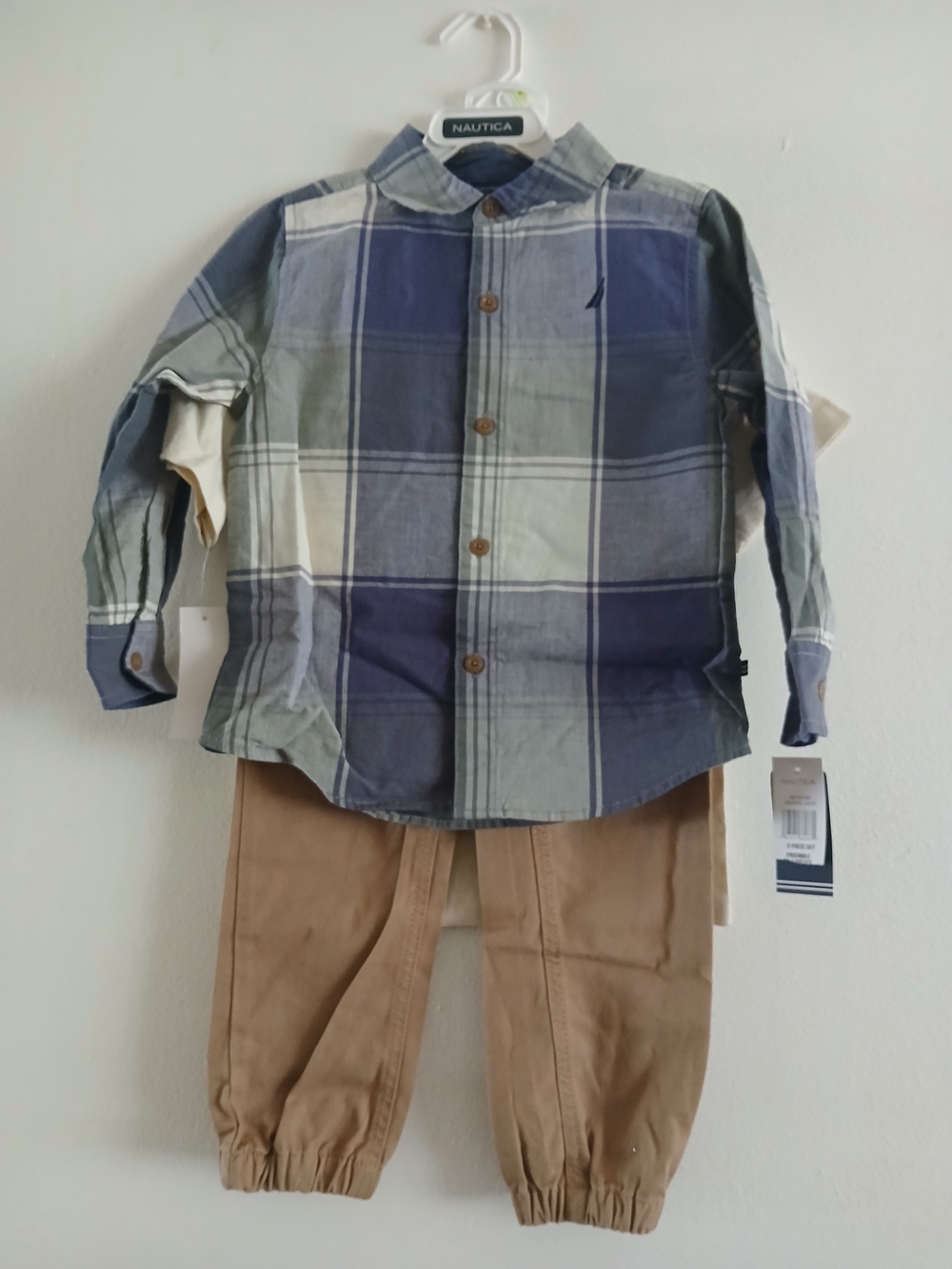 Set Nautica Boys Blue Plaid Button-Up Shirt Size 4 New $25